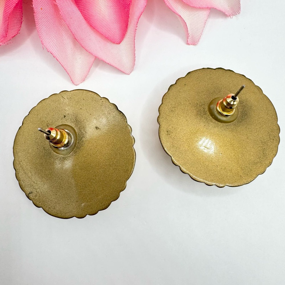 Vintage Faceted Red Faux Gripoix Bezel Set Lucite Stone Big Retro Earrings - Picture 5 of 8